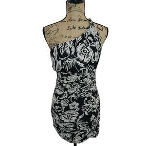 Zara Black and Ecru Floral One Shoulder Asymmetric dress XS